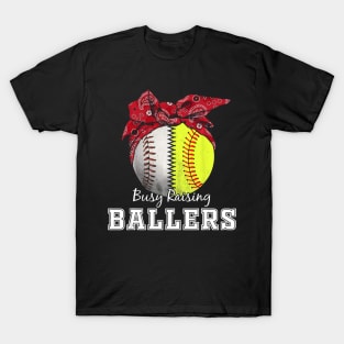 Busy Raising Ballers Softball Baseball mom T-Shirt